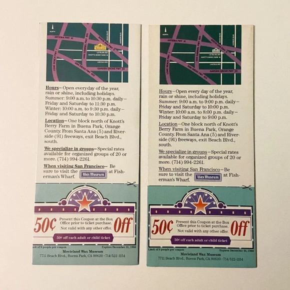 Vintage 1986 Lot of 2 Movieland Wax Museum Buena Park  California Brochure - Picture 2 of 15